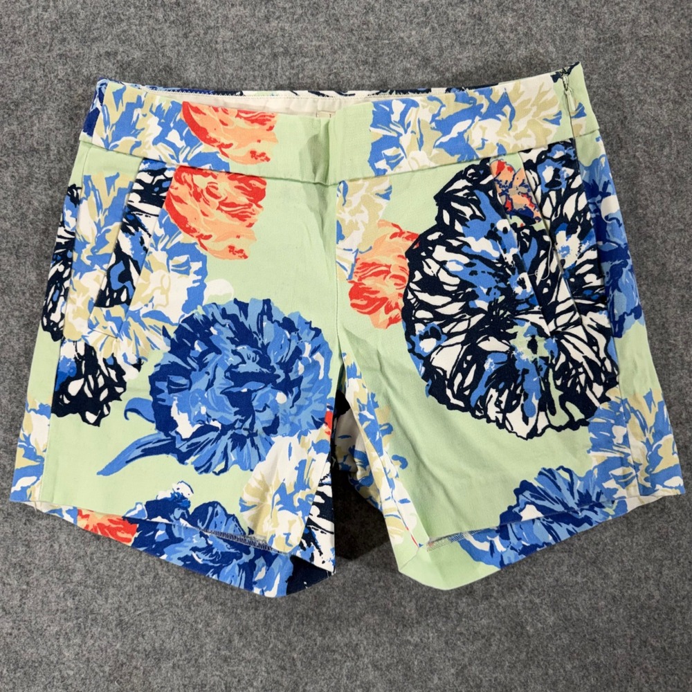J.Crew Stretch Floral Shorts Mint Green Blue Orange Botanical Side Zip Size 00